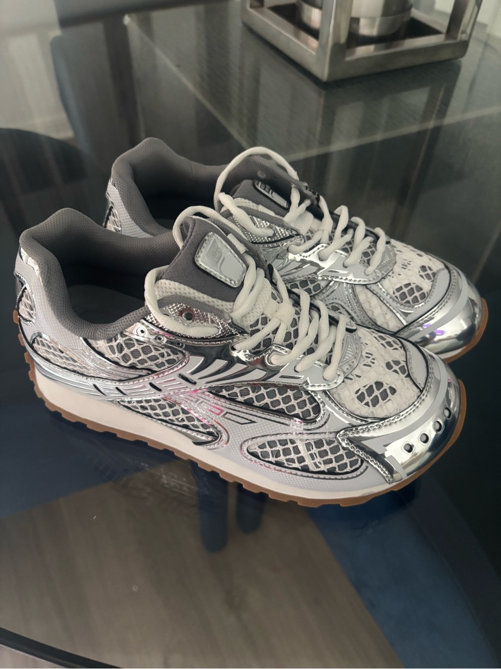 Silver Mesh and Metallic Accent Women’s Sneakers